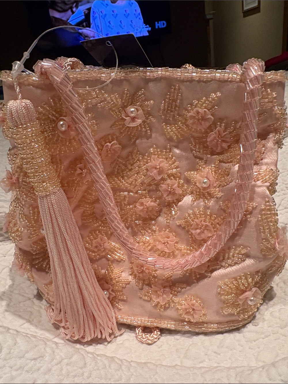 NWT Valerie Stevens Evening Pink Beaded Evening Bag Convertible Cord Strap - Picture 9 of 9
